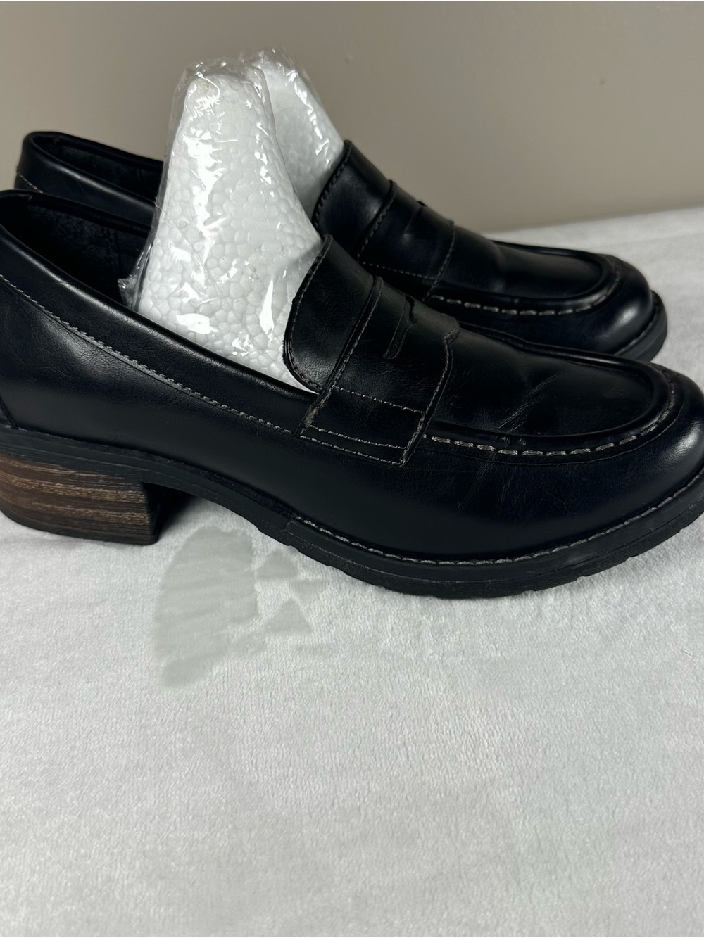 Eastland Black Leather Penny Loafers with Low Block Heel